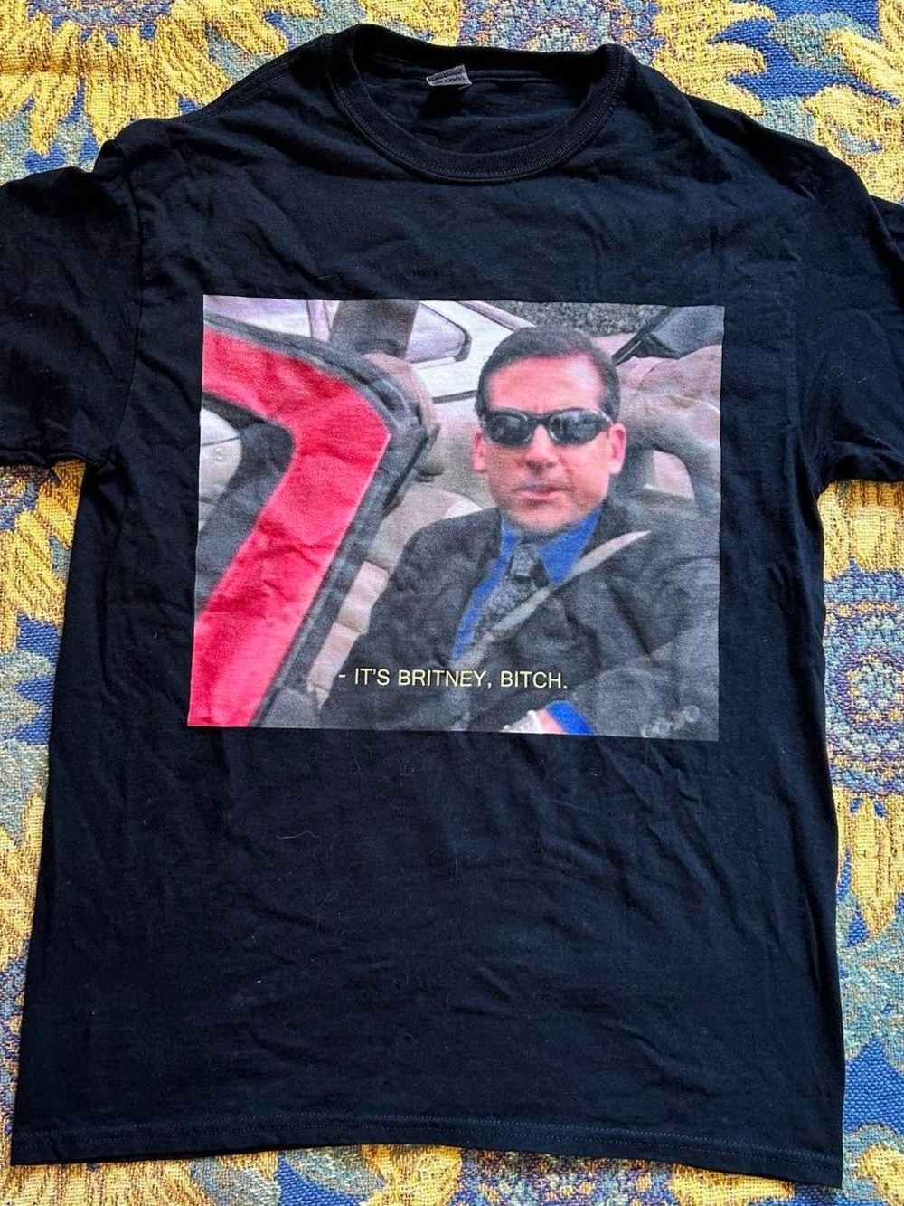 Funny Office Gildan Black Short-Sleeve Graphic Tee with Multicolor Photo Print